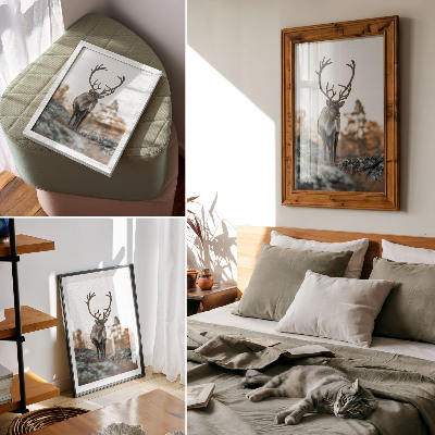Decorative poster Deer against a background of rocks and trees in an autumn scenery