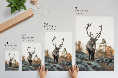Decorative poster Deer against a background of rocks and trees in an autumn scenery