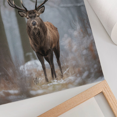 Art print Deer in winter majestic forest shades of gray