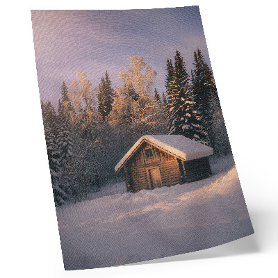 Decorative poster Winter forest wooden cottage peace harmony nature