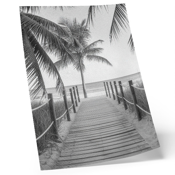 Art print Tropical jetty, palm trees, sand, endless horizon