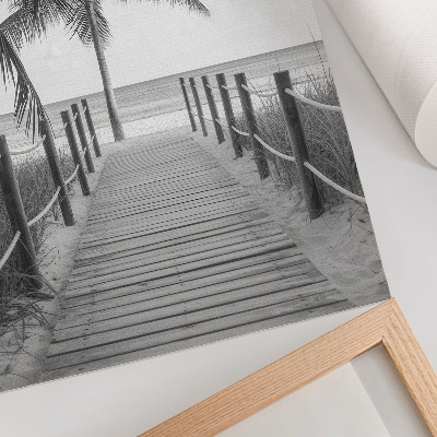 Art print Tropical jetty, palm trees, sand, endless horizon