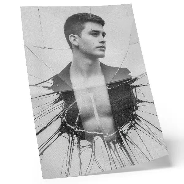 Decorative poster black and white portrait with glass effect