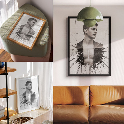 Decorative poster Black and white portrait with a glass effect