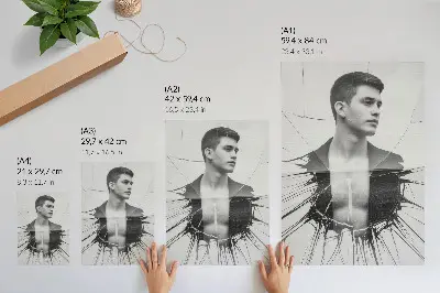 Decorative poster black and white portrait with glass effect