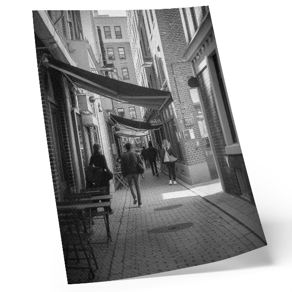 Premium wall art Black and white narrow street brick urban facades