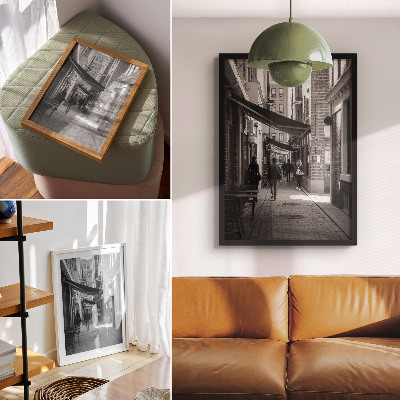 Premium wall art Black and white narrow street brick urban facades