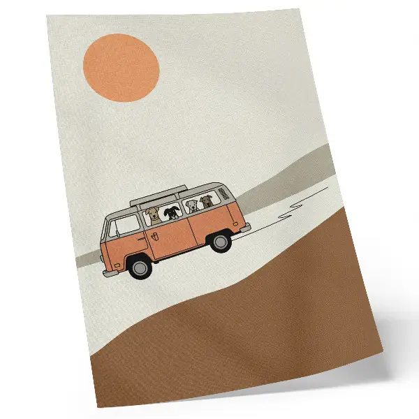 Art print minimalist orange camper vacation