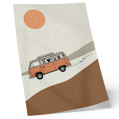 Art print minimalist orange camper vacation