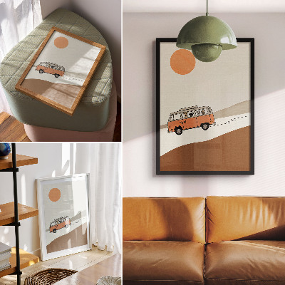 Art print Orange camper minimalist vacation