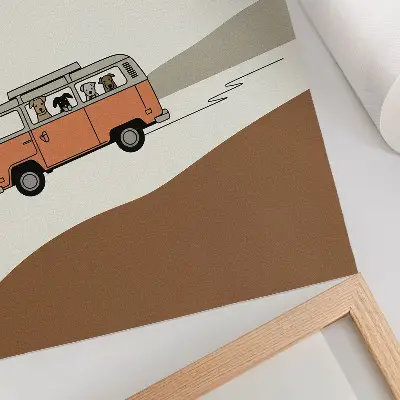 Art print minimalist orange camper vacation