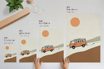 Art print minimalist orange camper vacation