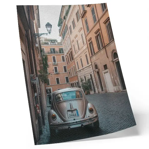 Art print street with a car and classic architecture