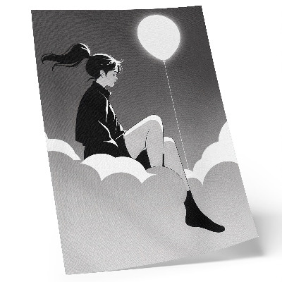 Poster A figure on a cloud with a balloon in a minimalist style