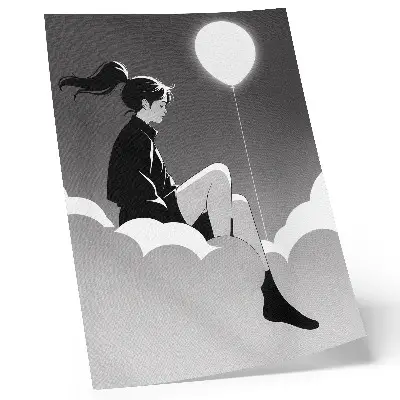 Poster minimalist figure on a cloud with a balloon