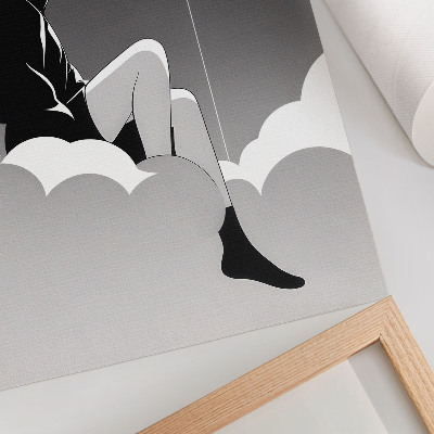 Poster A figure on a cloud with a balloon in a minimalist style