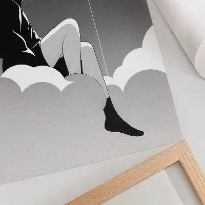Poster minimalist figure on a cloud with a balloon
