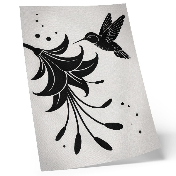 Art print Contrasting hummingbird and flower on a white background