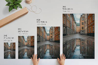 Poster Historic tenement houses with a pool in a modern style