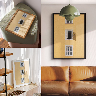 Art print Yellow facade, three windows, symmetry, simplicity
