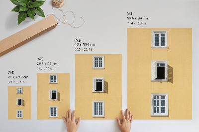 Art print Yellow facade, three windows, symmetry, simplicity