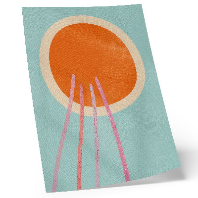 Premium wall art Orange circle turquoise background pink lines