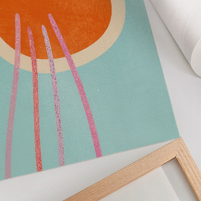 Premium wall art Orange circle turquoise background pink lines