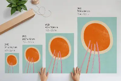 Premium wall art orange circle on a turquoise background with pink lines