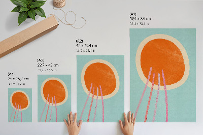 Premium wall art Orange circle turquoise background pink lines