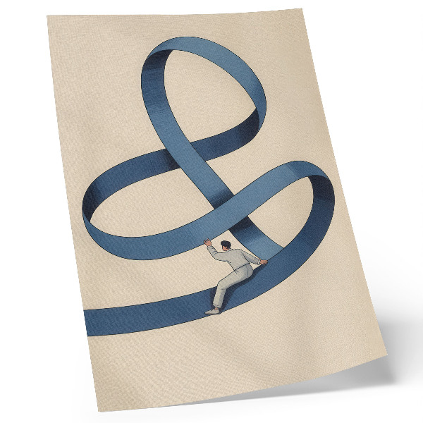 Poster Blue tape beige background dynamic figure