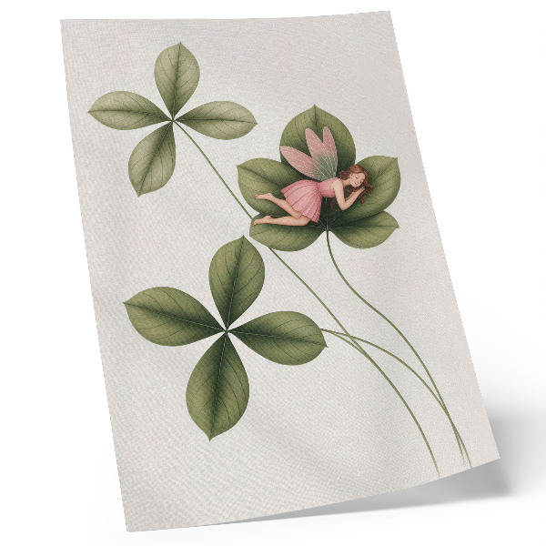 Art print Green leaves fairy in pink dress