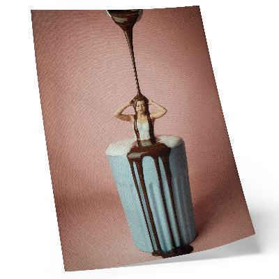 Premium wall art Person in a cup of chocolate on a pink background