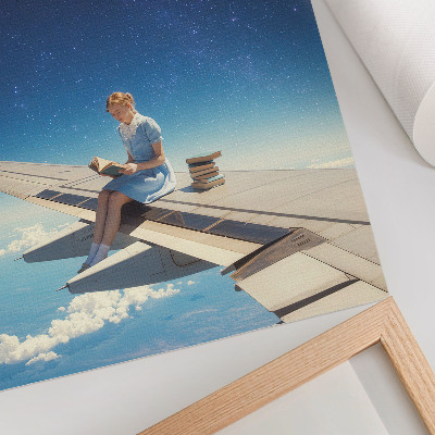 Decorative poster Girl on the wing of an airplane universe books