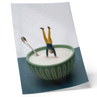 Poster Figurine in a bowl of milk with green leaves