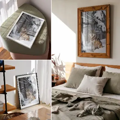 Decorative poster wolf in the winter forest in a theme of nature, silence, and elegance