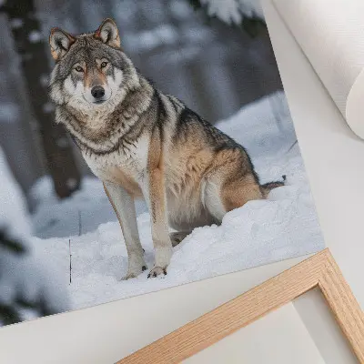 Decorative poster wolf in the winter forest in a theme of nature, silence, and elegance