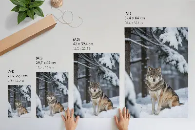 Decorative poster wolf in the winter forest in a theme of nature, silence, and elegance