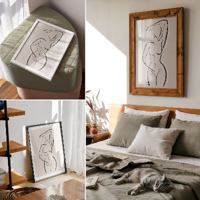Premium wall art A minimalist silhouette of a woman on a beige background