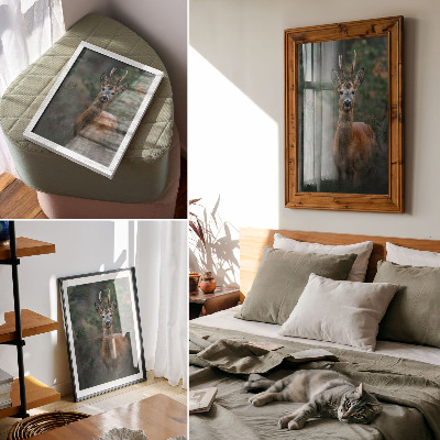 Decorative poster Deer in the forest green background peace nature