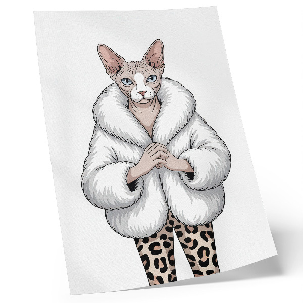 Poster Cat in fur coat and leopard print pants