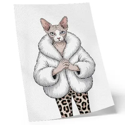Poster cat wearing a fur coat and leopard print pants