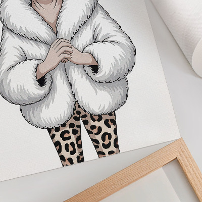 Poster Cat in fur coat and leopard print pants