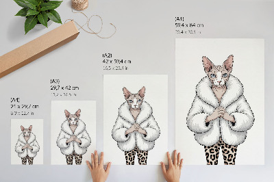 Poster Cat in fur coat and leopard print pants