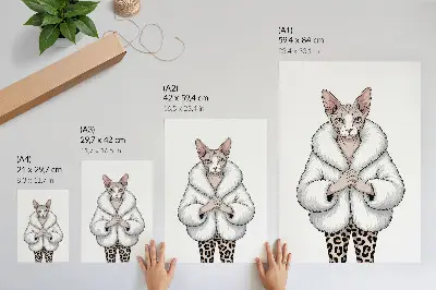 Poster cat wearing a fur coat and leopard print pants