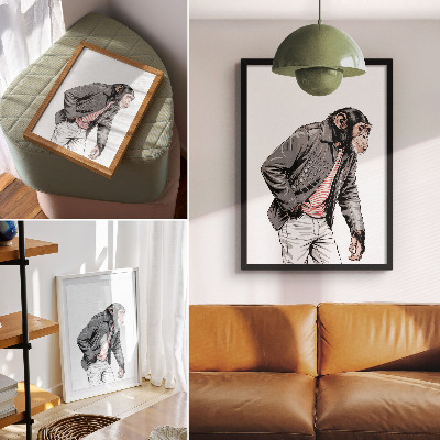 Art print Stylish chimpanzee in a contrast graphic jacket