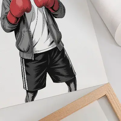 Premium wall art featuring a boxer dog wearing boxing gloves in a sporty style