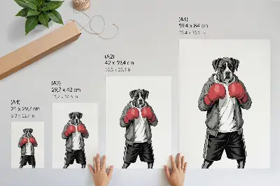 Premium wall art featuring a boxer dog wearing boxing gloves in a sporty style