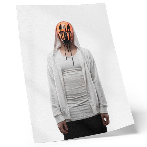 Decorative poster A figure with an orange mask in white clothing