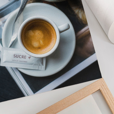 Decorative poster Black and white background coffee croissant elegance relaxation