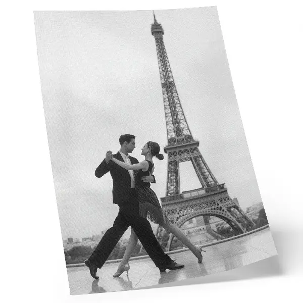 Poster black and white couple dancing in front of the tower